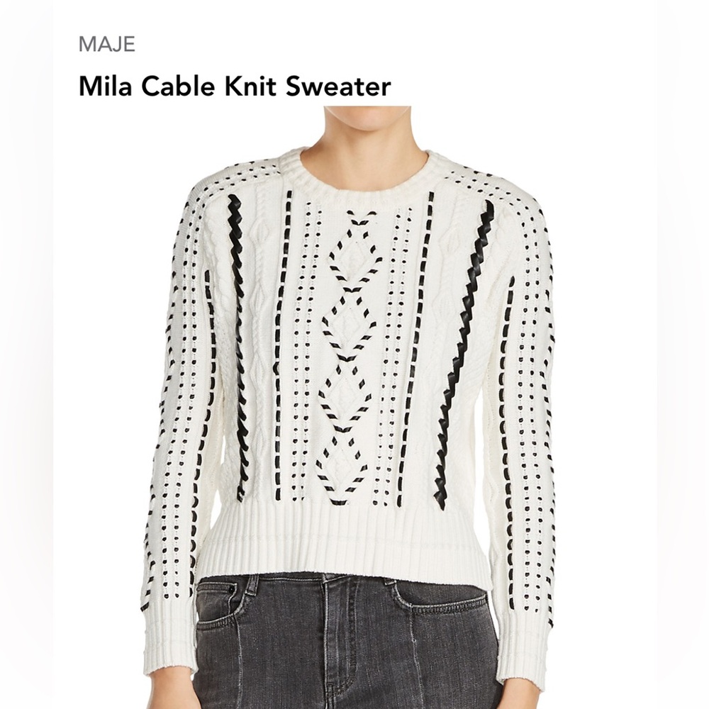 Maje Mila cable knit sweater faux leather size 1 (size S) EUC